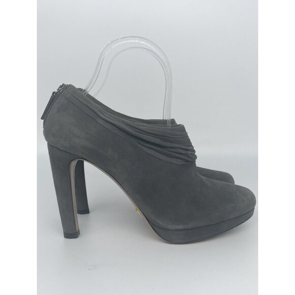 Prada Womens Suede Ankle Booties Gray Sz 37.5 US 6.5 Designer Casual Boots Shoes - Picture 1 of 5